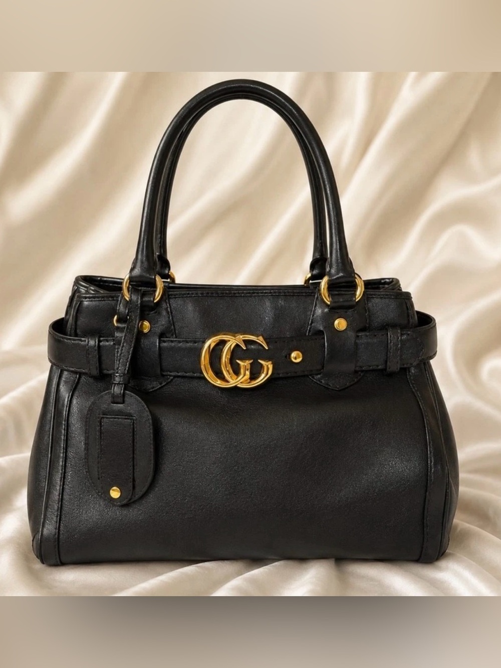 Gucci Black Leather Satchel with Gold GG Hardware